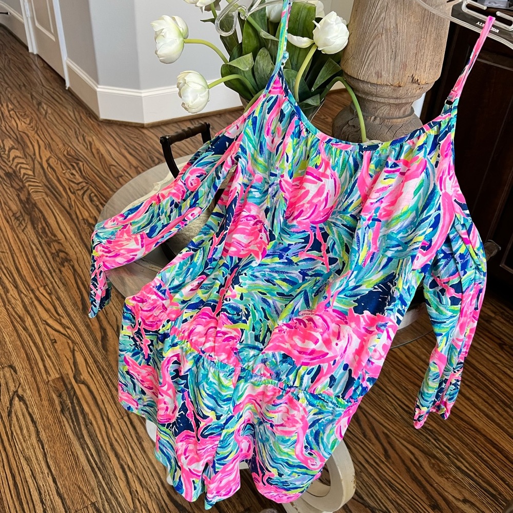 Lilly Pulitzer Girls Candice Flamingo Romper XL 12-14 years
